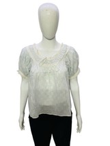 Doen Women&#39;s Misty Short Puff Sleeve White &amp; Blue Cotton Blouse Tunic Top S - $127.17