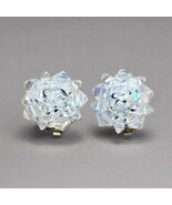 Vintage AB Crystal Cluster Clip-On Earrings – Aurora Borealis Button Style - $16.55 CAD