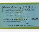1916 Oriental Consistory S P R S 32 Dues Card PAID Shrine Masonic - $24.75