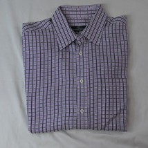 BUGATCHI UOMO Large Purple Plaid Check Modal Polyester L/S Dress Shirt - $14.69