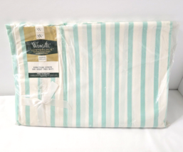 Vtg Aqua White Striped NIP Wamsutta Lustercale Twin Fitted Sheet Turquoise - €24,45 EUR
