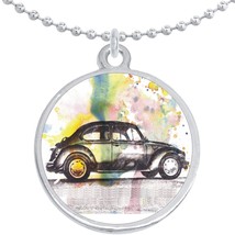 Beetle Car Bug Round Pendant Necklace Beautiful Fashion Jewelry - £8.44 GBP