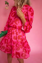 Rose Leopard Print Flounce Sleeve Ruffle Mini Dress - £20.08 GBP+