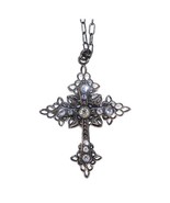 Catherine Popesco France Silvertone Clear Rhinestone Filigree Cross Neck... - $21.72 CAD
