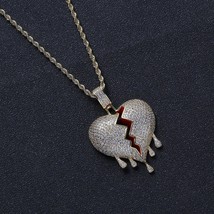 Broken Heart Necklace Heart Pendant Broken Heart Hip Hop  - £122.75 GBP
