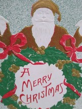 Santa With Wreath Christmas Postcard Original Heavy Embossed Vintage Unused - £14.86 GBP