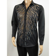 Men CEREMONIA Turkey Shirt 100% Cotton Fancy Rhine Stone #Roma 15 Black Slim Fit image 7