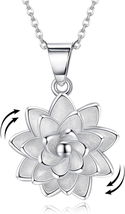 Mothers Day Gifts for Mom Wife, Lotus Necklace Sterling Silver Fidget Necklace S - £48.23 GBP