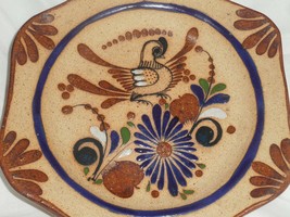 TONALA Mexican Folk Art Pottery Wall Plate Bowl Bird Decor W Flower Design - £29.64 GBP