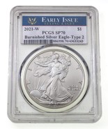 2021-W S$1 Burnished Silver Eagle Graded by PCGS SP70 Type 2 Early Issue - $115.69
