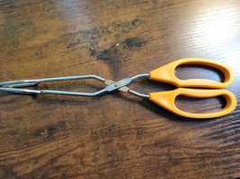 Vintage Yellow Plastic Handle 10&quot; Stainless Steel Tongs - Made in China - $8.90