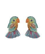 Rainbow Crystal Parrot Bird Tassel Drop Statement Earrings Big Colorful ... - £10.78 GBP