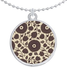 Brown Flower Pattern Round Pendant Necklace Beautiful Fashion Jewelry - £8.60 GBP