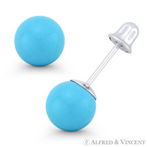 3mm to 8mm Blue Turquoise Ball Studs 14k 14kt White Gold Screwback Stud Earrings - £31.24 GBP+