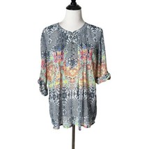 Daniel Rainn Floral Print Tunic Blouse Pintuck 3/4 Sleeve Sheer Top Wome... - £15.06 GBP