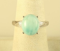 Vintage D&#39;Joy 925 Round Blue Green Larimar Stone wood like Sterling Silver Ring - $49.50