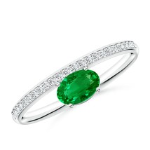 Angara Lab-Grown 0.53 Ct Oval Emerald Solitaire Ring With Diamonds in Silver - £556.10 GBP