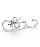 925 Sterling Silver Moissanite Floral Three Finger Statement Ring Womens... - $238.71 CAD