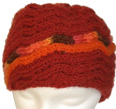 Red Hand Knit Hat with Orange Spiral - $25.00