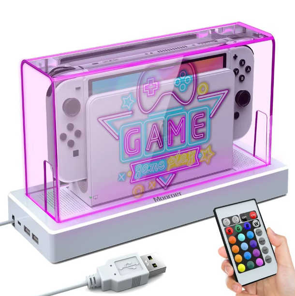 Nintendo Switch/OLED 16 LED Colors Light Base Acrylic Display Case Dust Cover