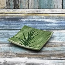 Handmade Ceramic Square Plate With Rosemary Leaves Design Green Ring Holder Dish - £23.30 GBP