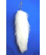 2 JUMBO WHITE  FOX TAIL KEY CHAIN foxes wild animals novelty animal fake... - £7.41 GBP