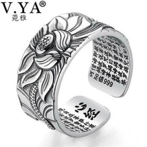 V.YA Vintage 999 Pure Sterling Silver Buddhism Themed Ring - Men&#39;s, Lotus, Sutra - £20.07 GBP