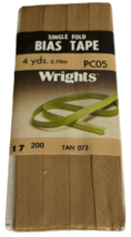 Wrights Single Fold Bias Tape 4 yards Tan Polyester and Cotton Sewing Edge - £2.35 GBP