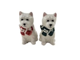 Christmas White Terrier Dog Set with Green Red Scarf Salt &amp; Pepper Shake... - $9.85