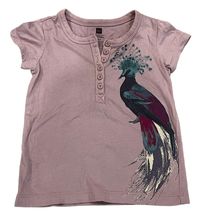 Tea Collection Girls Size 3 Shirt Purple Peacock Print 100% Cotton Short... - €12,36 EUR