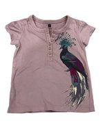 Tea Collection Girls Size 3 Shirt Purple Peacock Print 100% Cotton Short... - $20.06 CAD