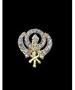 Khanda brooch gold plated stunning diamonte sikh king pin singh kaur bro... - £20.55 GBP