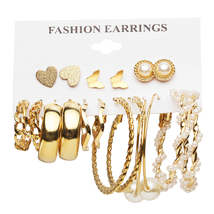 Pearl &amp; 18K Gold-Plated Decorative Hoop Earring Set - £12.05 GBP