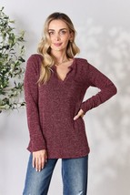 Heimish Full Size Notched Long Sleeve Top - £19.34 GBP