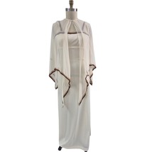 1970s VTG Cream Empire Waist Maxi Dress W/ Sheer Shawl/Cape Brown Ombre Trim S - $64.35