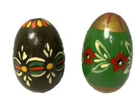 Vintage Eastern European Hand Painted Wooden Easter Eggs Lot of 2 - £11.20 GBP