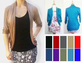 NEW Open Cardigan Roll Up Button Cuff 3/4 Sleeve Pockets smooth S M L XL... - £9.59 GBP