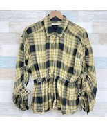 We The Free People Pacific Dawn Plaid Shirt Black Green Beige Womens Small - $44.54