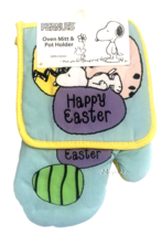 Happy Easter Peanuts Snoopy 2 Pack Oven Mitts Potholder Colored Eggs Cotton - £19.55 GBP