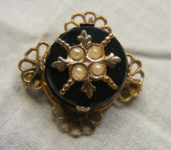 Vintage Victorian Era Style 1&quot; Brooch Pin Black Cut Stone Seed Pearls16-E - $645.41 MXN