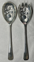 Vintage S. G. England Salad Spoon &amp; Fork Silver Plate Fruit Design EPNS ... - £17.09 GBP