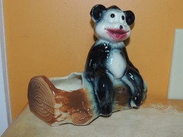 Art Pottery 6&quot;x5.5&quot; Planter Mid Century black bear on log American Bisque - €15,40 EUR