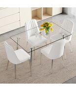 Modern Rectangular Tempered Glass Dining Table Set + 4 White PU Chairs - $771.20 CAD