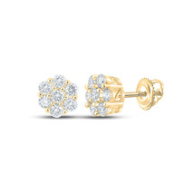 10kt Yellow Gold Mens Round Diamond Flower Cluster Earrings 3/4 Cttw - £543.88 GBP