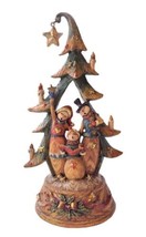 Country Christmas Caroling Snowman Family w/ Christmas Tree Figurine EUC Sankyo - £23.73 GBP