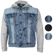 CS Men's Distressed Ripped Stretch Denim Jean Jacket with Removable Hood - $41.95