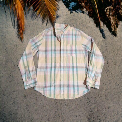 Primary image for JCrew Re-Imagined Shirt M Pink Grey Button Up Indian Madras Long Sleeve Plaid