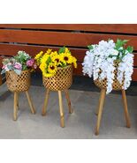 Set of 3 Hand Woven Natural Bamboo And Fir Legs Raised Floor Storage Bas... - €127,85 EUR