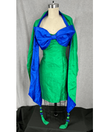Vtg 1980s Kelly Green Raw Silk Mini Dress 3 Piece Outfit Sz XS Halloween - $165.41 CAD