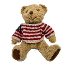 Vintage 1997 Patriotic Plush Bear Stars Stripes Sweater Stuffed 10&quot; Sitting - £9.30 GBP